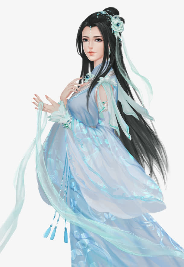 古风浅蓝美女元素素材免费下载_觅元素