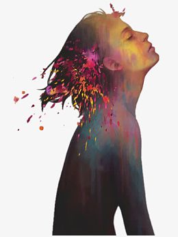 水彩画女人侧脸