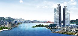 草坪水树天空太阳城市背景banner