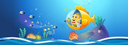 卡通海底鱼群背景banner