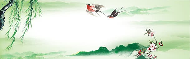 中式山水花鸟水墨海报淘宝背景