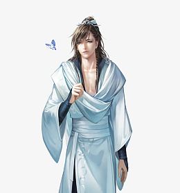 凌乱白色衣服男子蝴蝶古风手绘