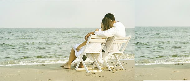 海滩上的情侣七夕情人节海报背景