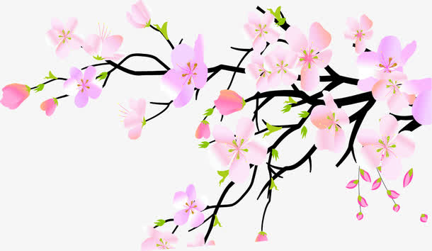 盛开卡通桃花元素