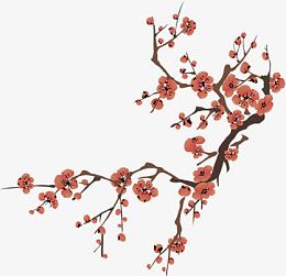 手绘红色梅花花枝
