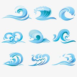 蓝色卡通卷起海浪素材