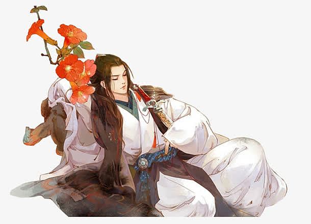 卧花而眠的美男古风手绘素材免费下载_觅元素