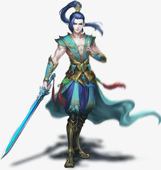 免抠游戏人物手持利剑美男子