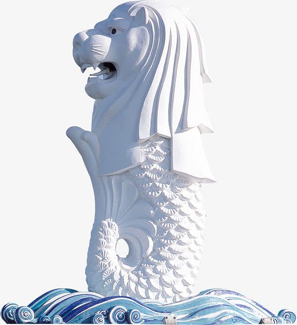 白色新加坡狮头鱼尾雕塑
