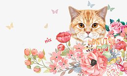 花丛中的猫咪手绘卡通背景