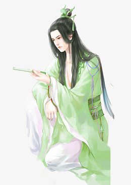 古代青衣男子长发矢量素材图片