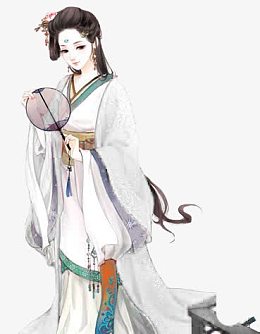 古代白衣女子长发扇子素材