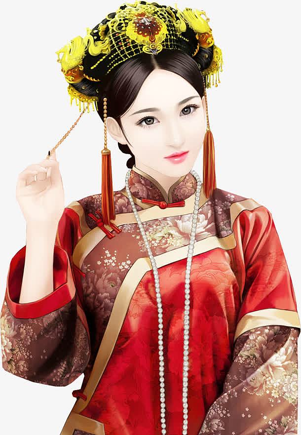 红色旗袍清宫美女古风手绘