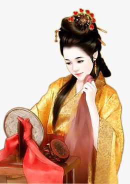 照镜梳妆的美女古风手绘