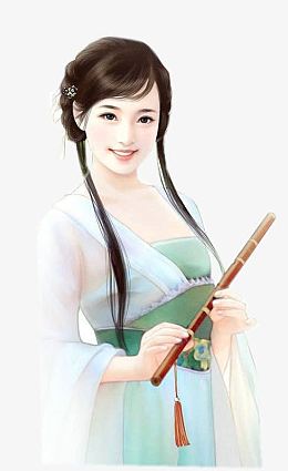 青衣女子拿萧免抠人物