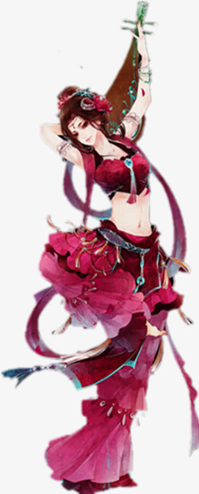 一身红衣跳舞的古典美人