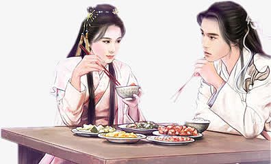 古代夫妻桌前吃饭
