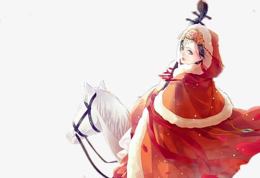 骑马抱琵琶的红衣美女古风手绘