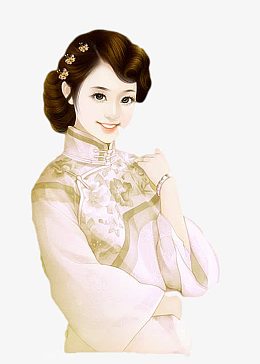 黄色旗袍美女古风手绘