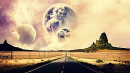 沙漠天空道路矢量背景