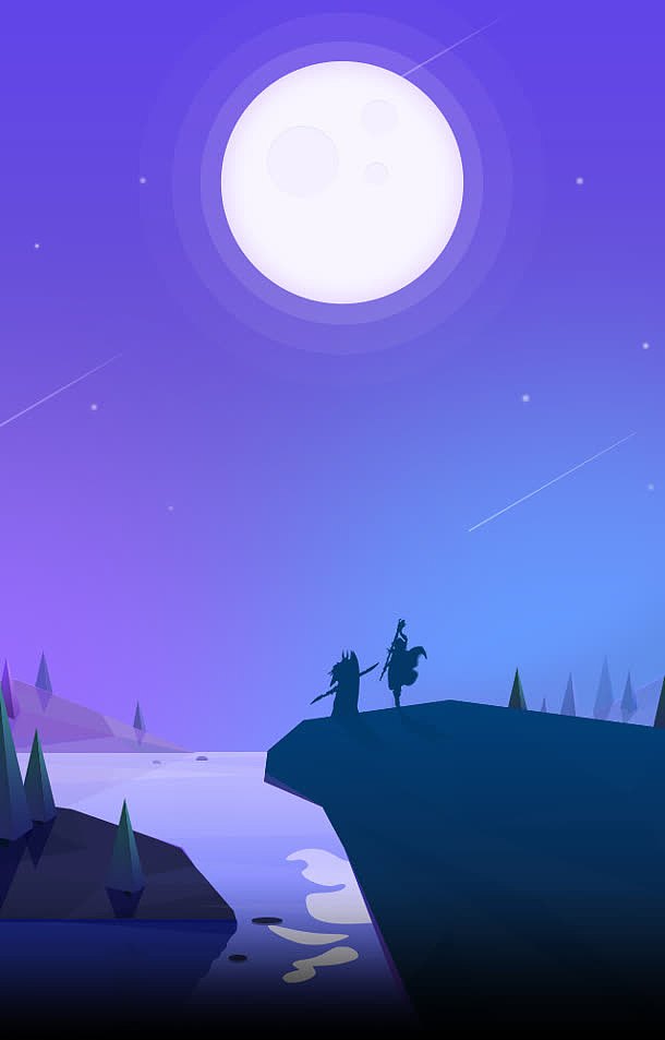 紫色天空中的月亮卡通海报背景