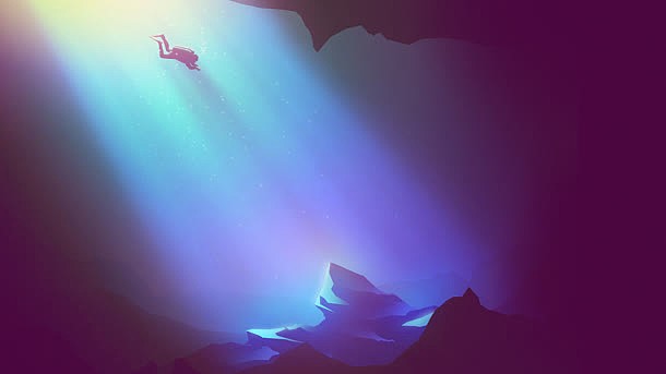 紫色卡通潜水员海底海报背景