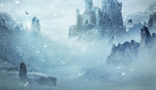 雪山中的城堡魔幻海报背景
