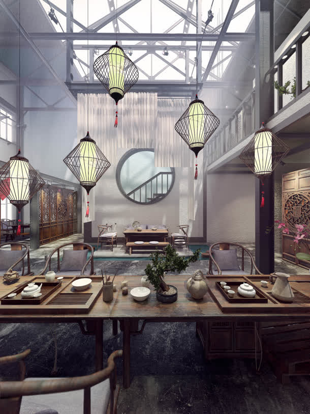 中国风茶楼海报背景免抠素材免费下载_觅元素51yuansu.com