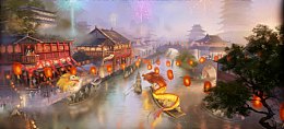 中国风春节河流灯笼