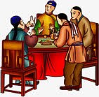 手绘古代人喝酒吃饭