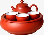 红色复古茶具中秋