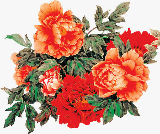 红色国画牡丹中秋素材免费下载_觅元素