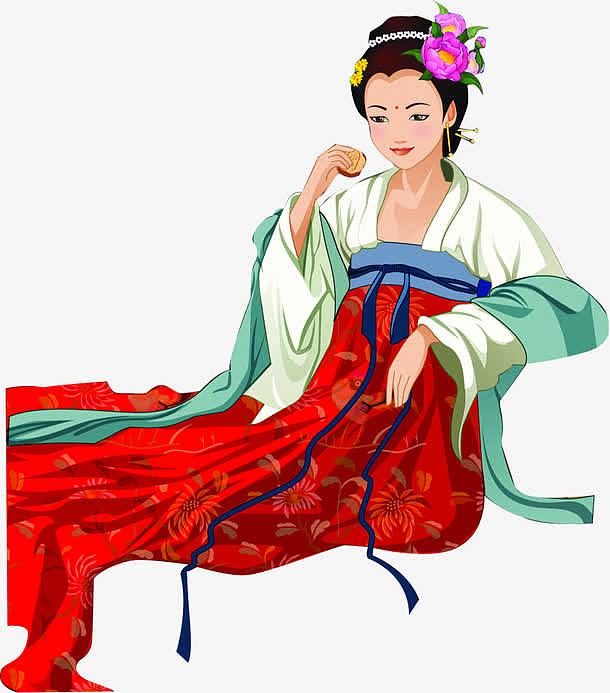 中秋节手绘绿衣红裙