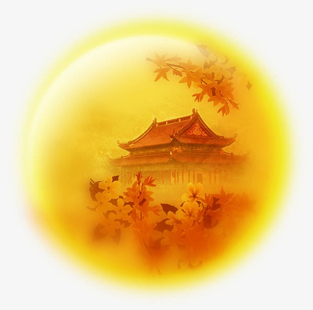 中秋节黄色月亮里的风景
