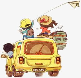 卡通小伙伴一起开车旅游