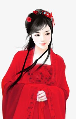古风红衣长发娴静美女