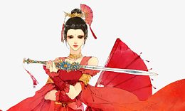 古风游戏美女拔剑红衣女侠