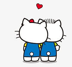 两只相互依偎背对的Hello Kitty