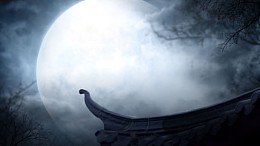 月高风黑暗夜廊檐一角静寂