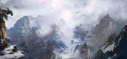 意境山峰云层游戏原画