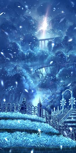 蓝色梦幻花园夜下动漫海报背景