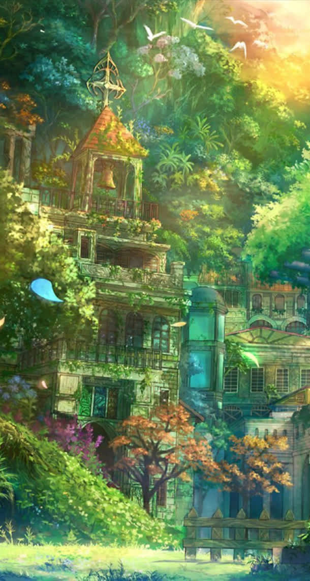 深林中的古迹动漫海报背景