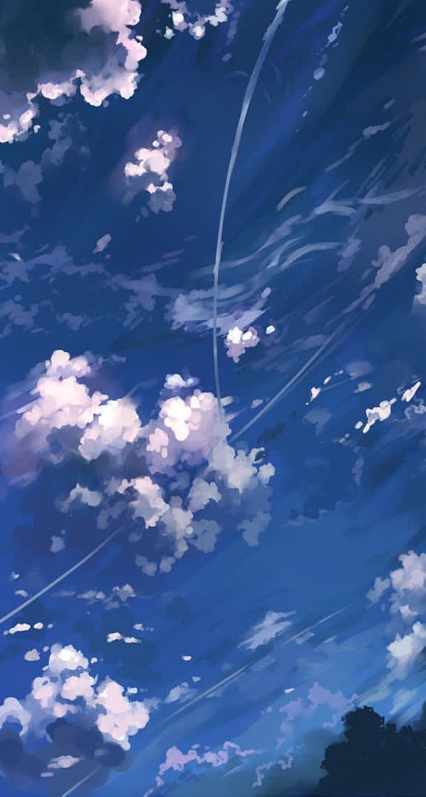蓝色天空云朵动漫海报背景