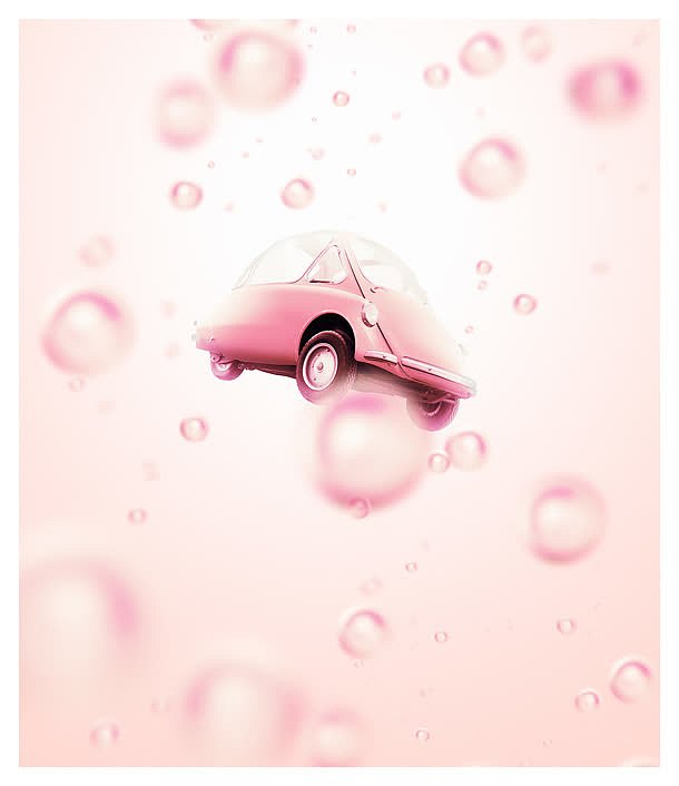 粉红水泡底纹里的粉红色汽车
