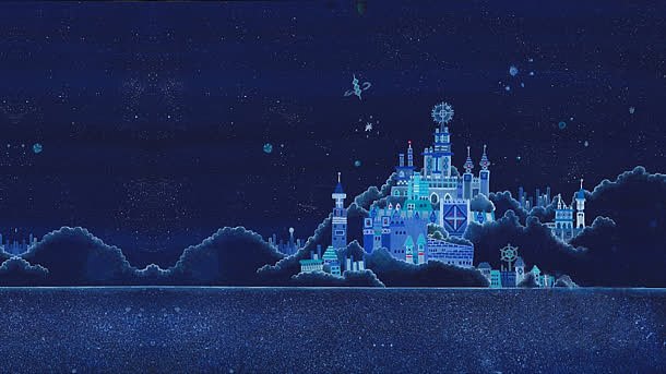 蓝色夜空卡通城堡海报背景