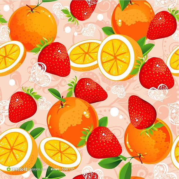 手绘橘子草莓卡通插画