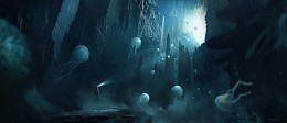 奇幻山崖海底世界水水母