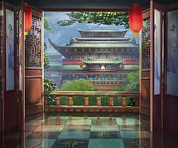 唯美古风建筑宫殿插画