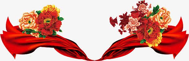 牡丹红色飘带国庆节海报