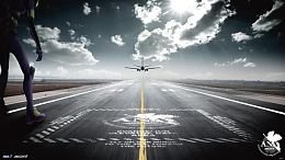 灰色飞机跑道海报背景